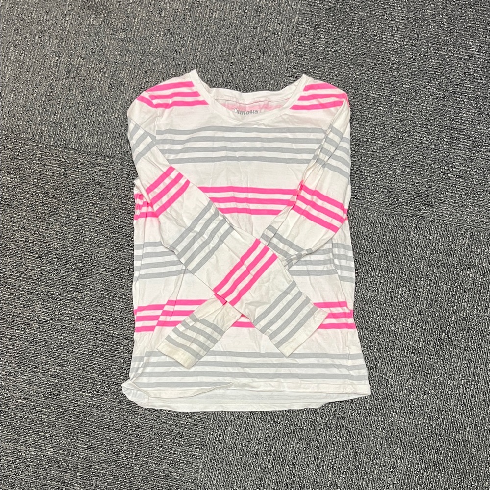 Girls' Long Sleeve Striped Tee in White, Pink & Gray